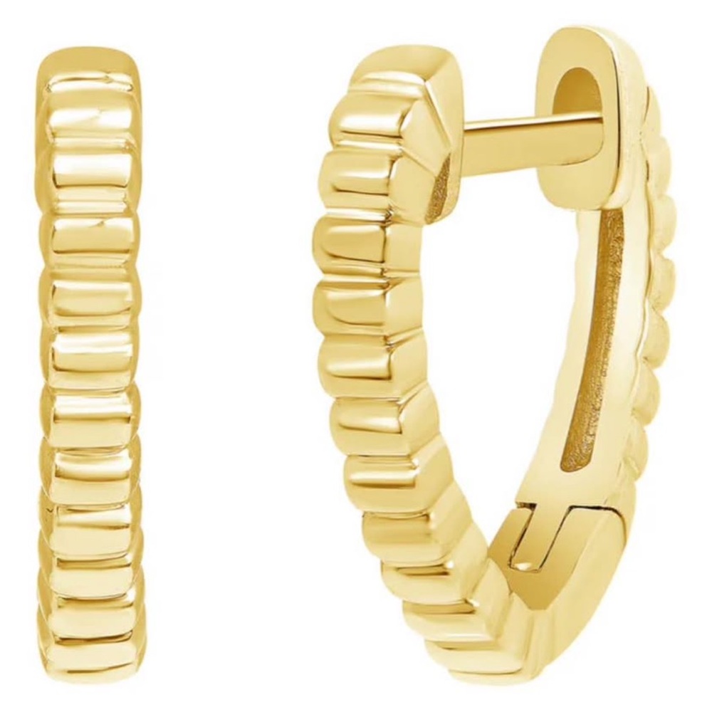 Brand New Ron Hami 14k Gold Coil Textured Heart Huggie Hoop Earrings